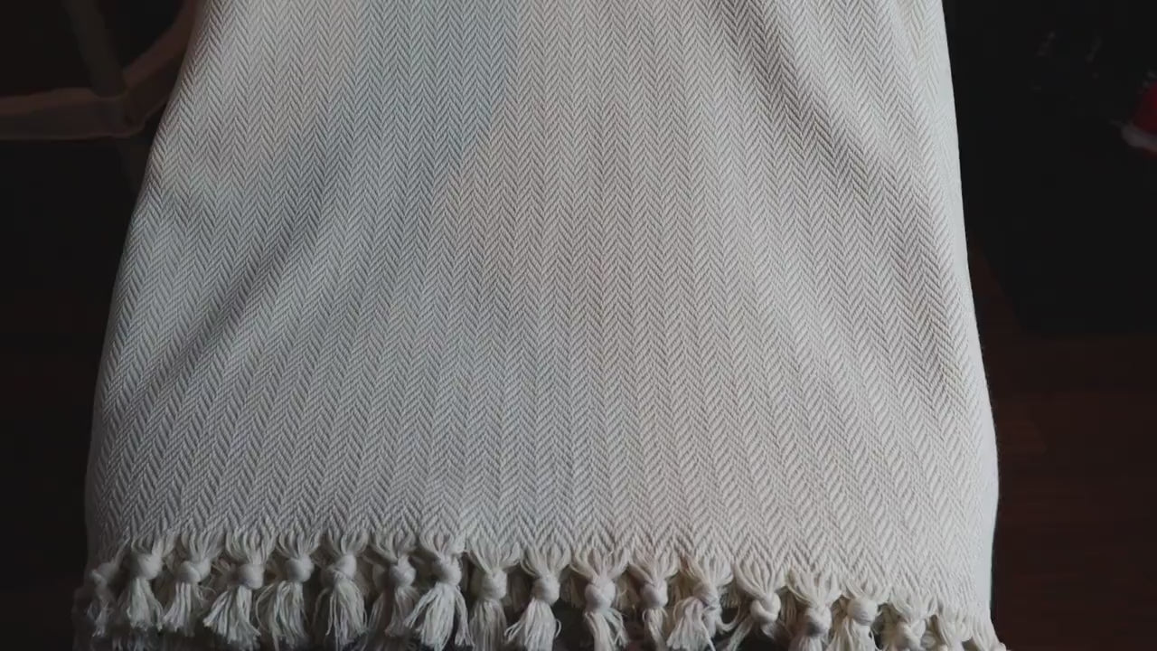 Video of beige turkish cotton bed blanket