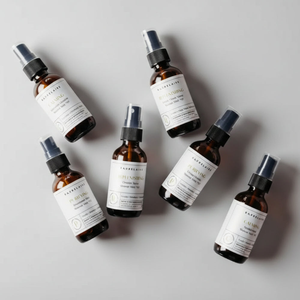 Handmade Audelaire Citrus Medley shower mist in amber glass spray bottle