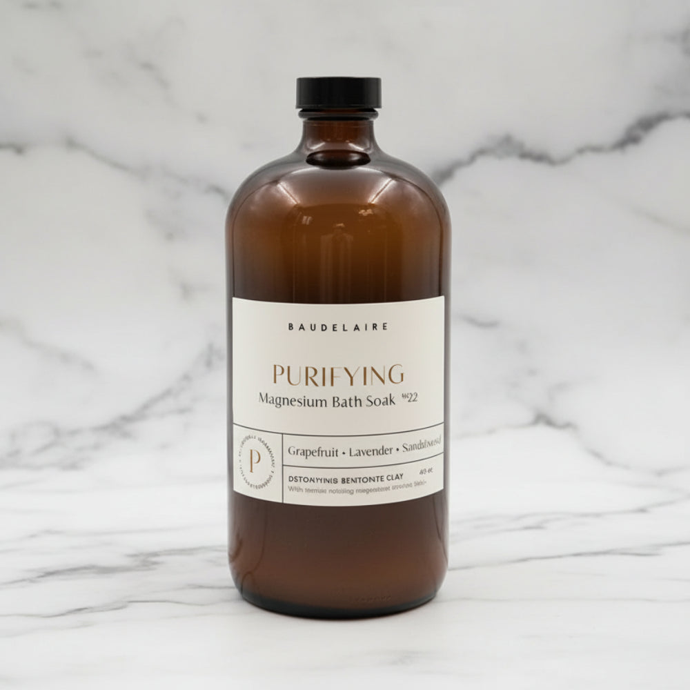 Baudelaire Purify magnesium chloride soak bottle with bentonite clay for warm baths