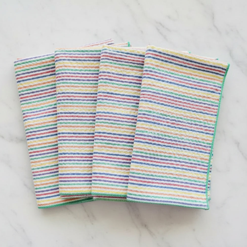 Vibrant rainbow seersucker cloth napkins, set of 4 textured stripes