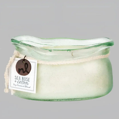 Soy coconut blend candle in recycled green jar from Refuge Handloomed Sea Rose Gift Set