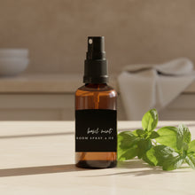 Handcrafted eco-friendly basil mint room spray 4 oz in amber glass bottle