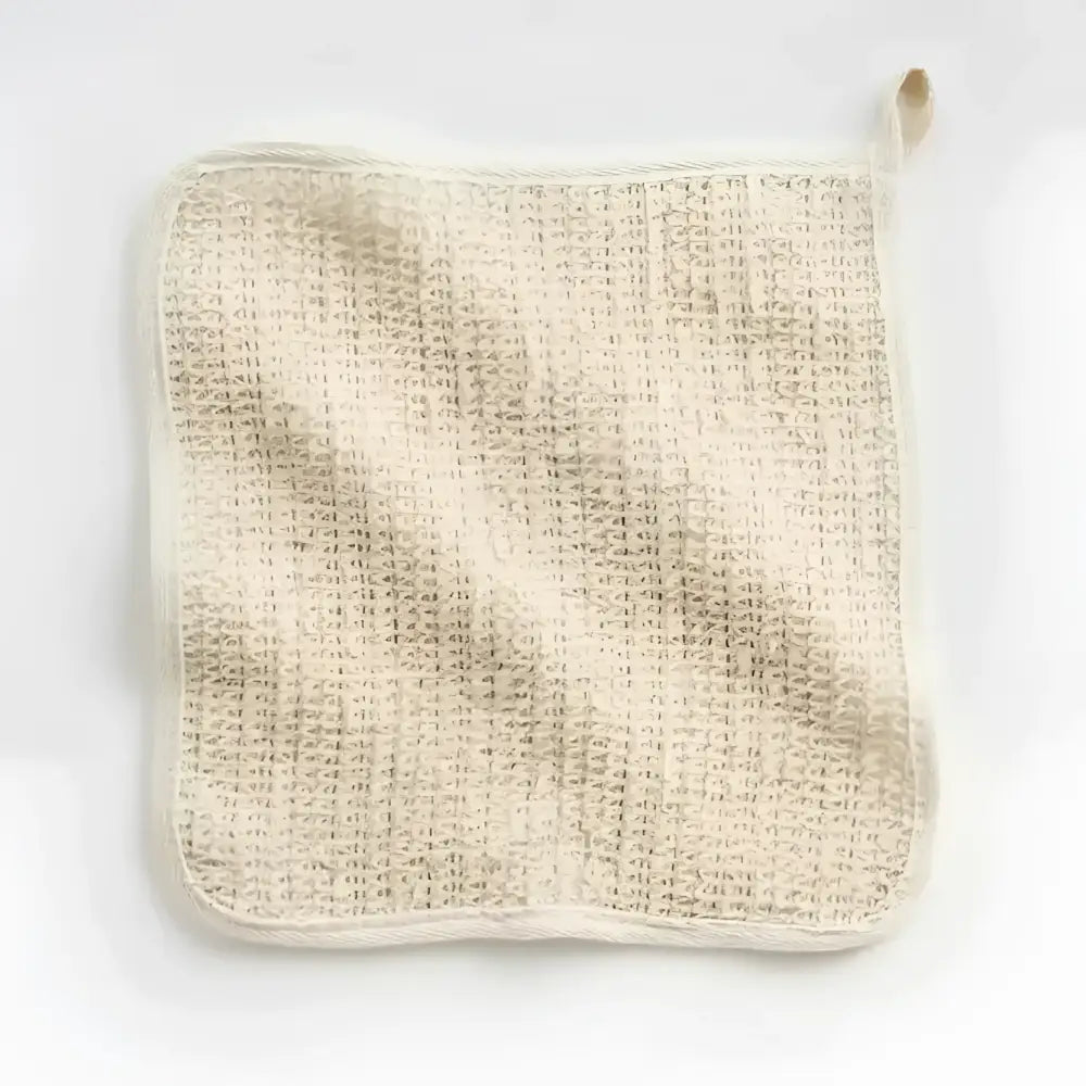 Handmade eco-friendly beige waffle-weave sponge with looped handle