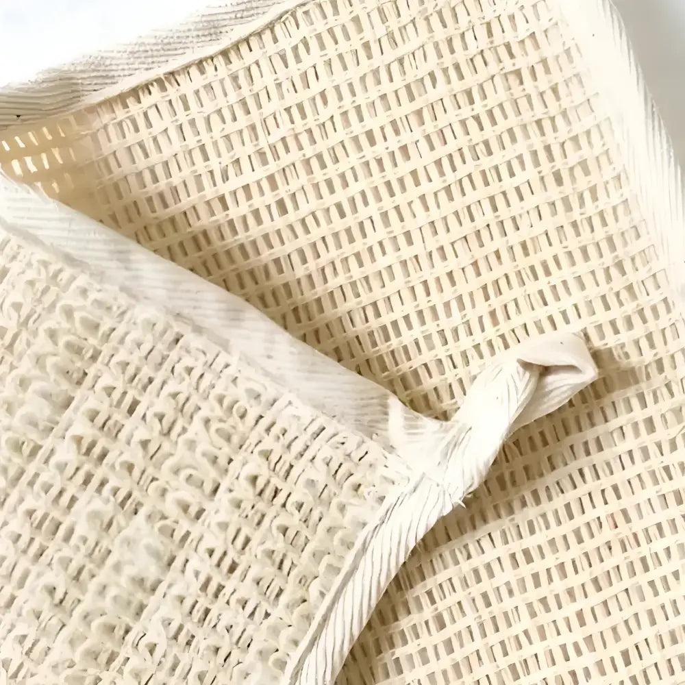 Handcrafted eco-friendly beige woven mesh towel from Rose Retreat Nest set
