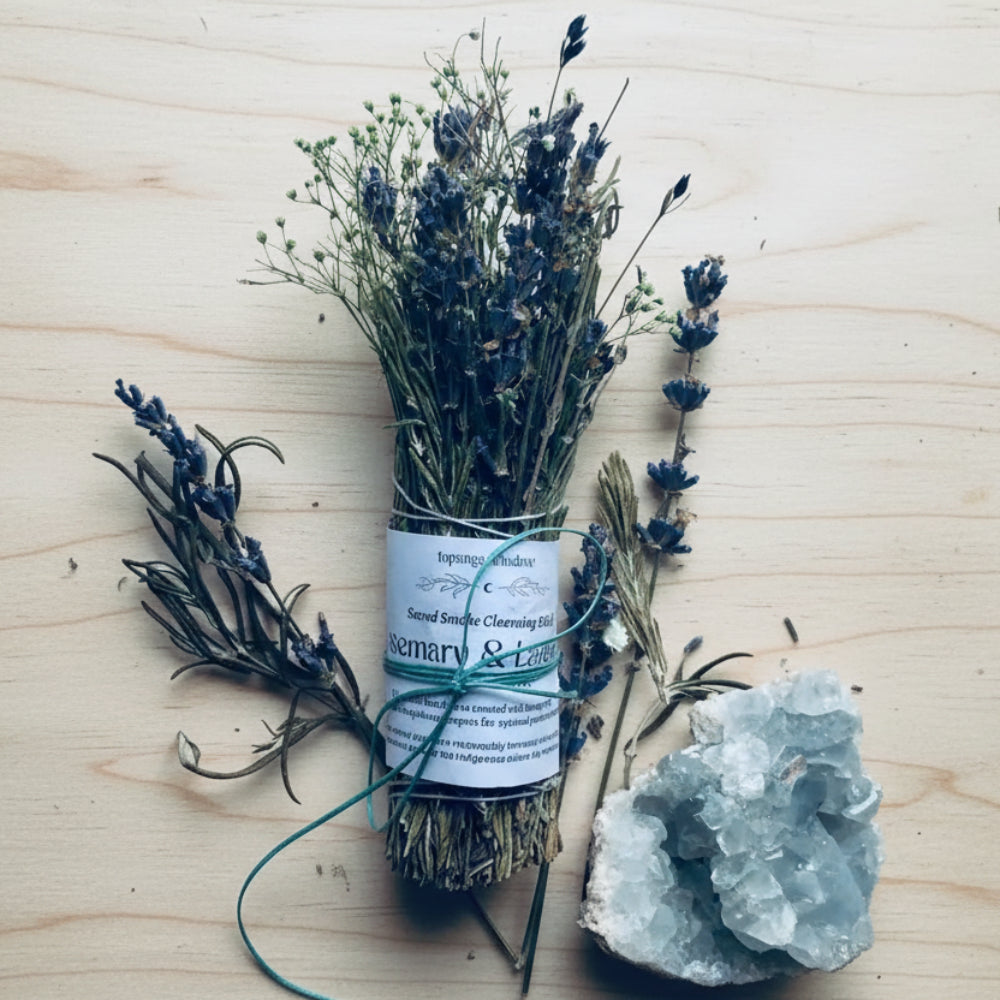 Handcrafted rosemary and lavender sacred smoke cleansing stick by Topanga Window