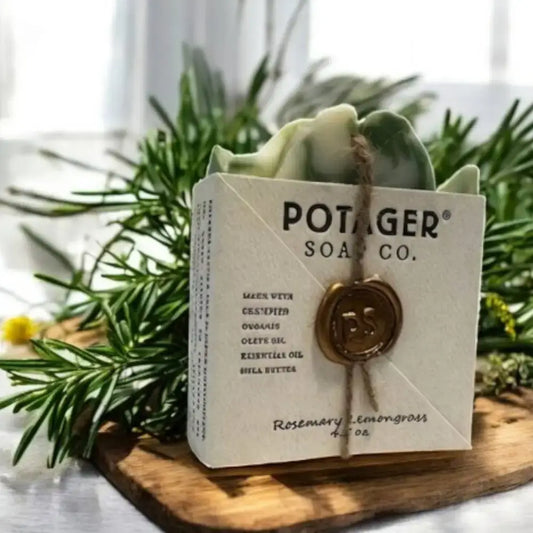 Natural Rosemary Lemongrass Soap Bar with lemongrass essential oils in minimalist packaging