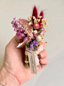 Handmade Love + Connection Bundle with dried purple, pink, cream flowers and red grasses