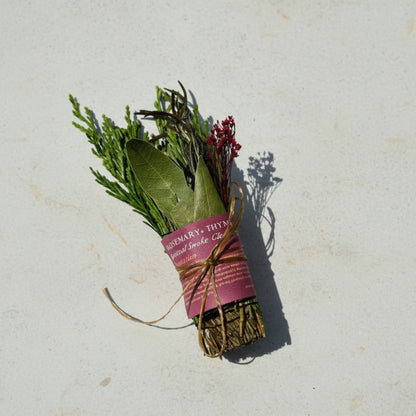 Handmade Rosemary Smoke Cleansing Bundle with Thyme and Red Flowers