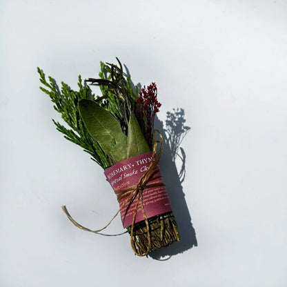 Handmade Rosemary Smoke Cleansing Bundle with Thyme and Red Flowers