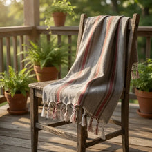Rust and brown striped turkish towel with muted gray and dusty rose stripes handcrafted turkish cotton throw
