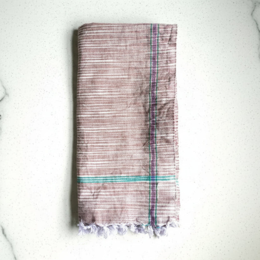 Rustic kitchen bath organic cotton handloom towel in brown with stripes