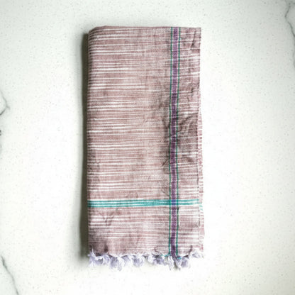Rustic kitchen bath organic cotton handloom towel in brown with stripes