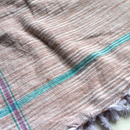 Rustic kitchen bath organic cotton towel in pinkish-beige with stripes
