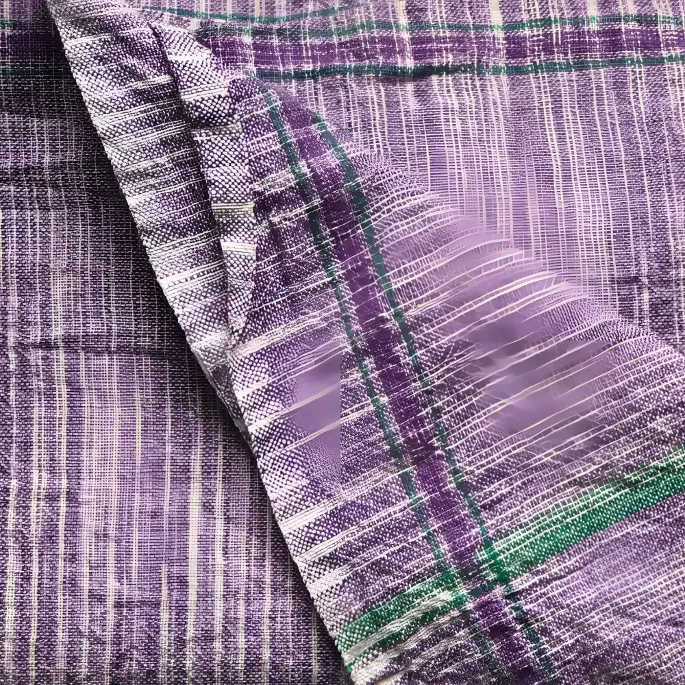 Purple green plaid organic cotton handmade towel textured weave