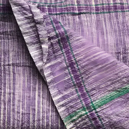 Purple green plaid organic cotton handmade towel textured weave