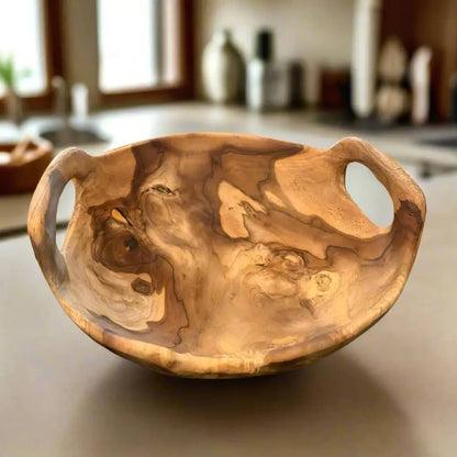 Rustic Teak Bowl with Handles 12’’ Diameter