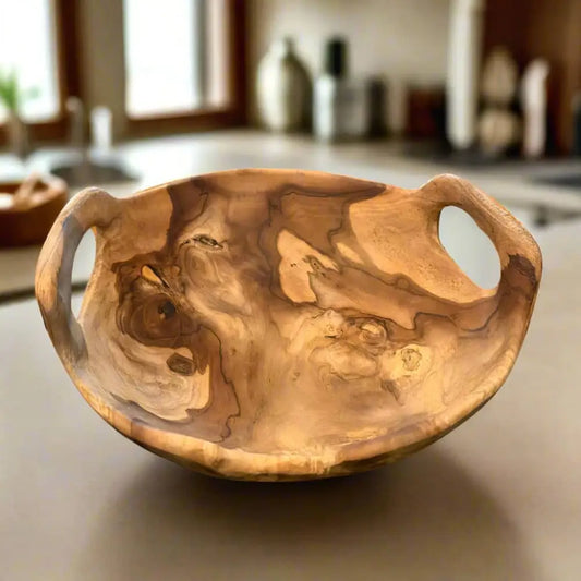 Rustic Teak Bowl with Handles 12’’ Diameter