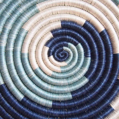 Rususa trivet handmade spiral basket with eco-friendly natural fibers in cream muted teal and deep navy blue