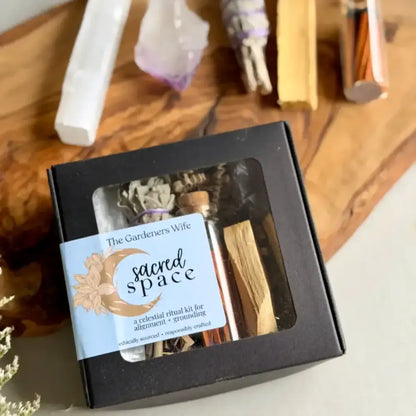 Black box celestial ritual kit by the gardeners wife with palo santo stick sage and dried herbs for creating intentional space