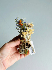 Good vibes bundle: white sage with evil eye charm berries and flowers