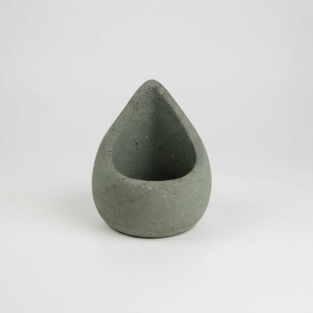 Gray handmade eco-friendly sage holder: teardrop concrete planter