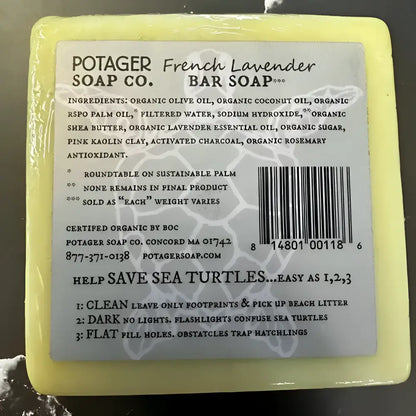 Sea Turtle French Lavender Bar Soap in clear wrapper, generously sized lavender bar