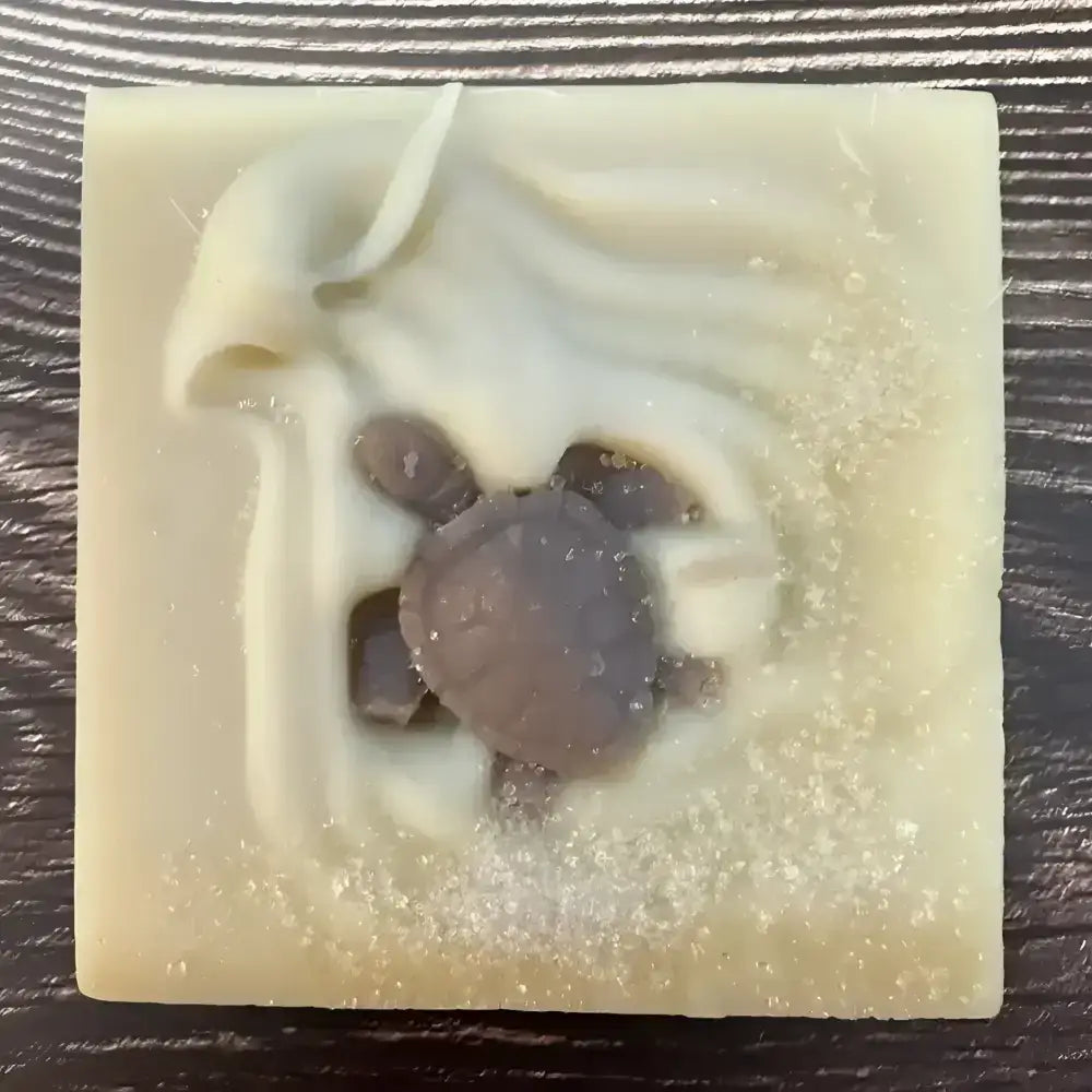 Light-colored Sea Turtle French Lavender Bar Soap with recessed turtle design