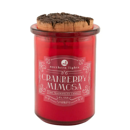 Red jar candle with cork lid from Seasonal Spirit Candles inspired by favorite holiday cocktails for a festive mood