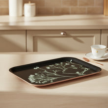 Black rectangular birch wood tray with white seaweed branch design, charming small tray