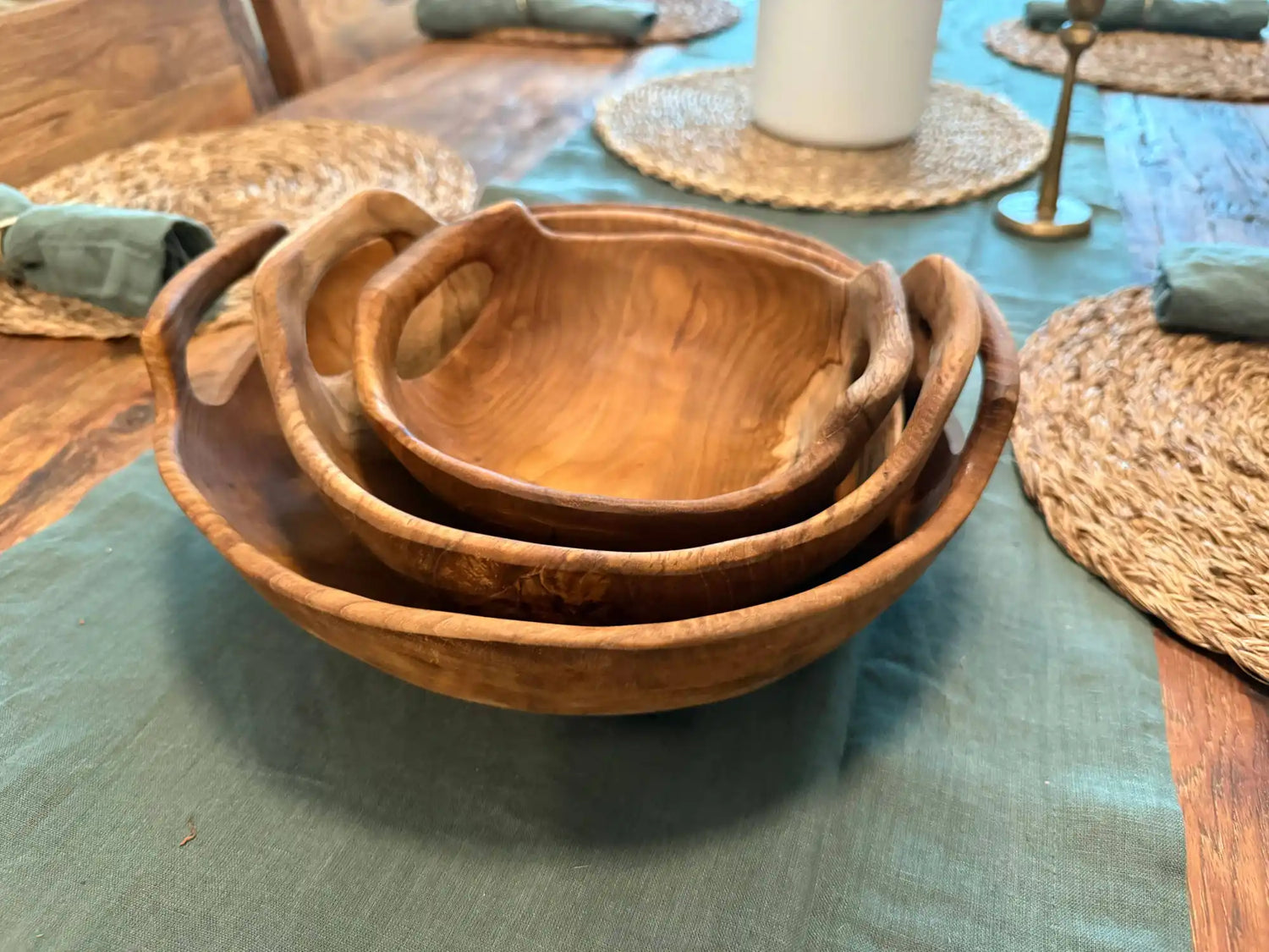 Rustic Teak Bowl with Handles 12’’ Diameter
