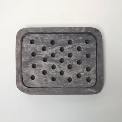 Handmade eco-friendly gray soapstone big hole soap dish with rounded corners and drainage holes