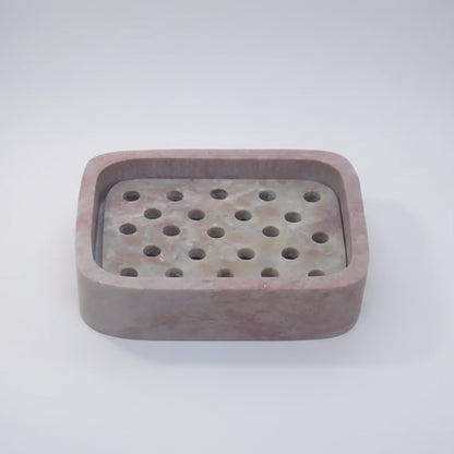 Handmade eco-friendly pink soapstone big hole soap dish with grid holes