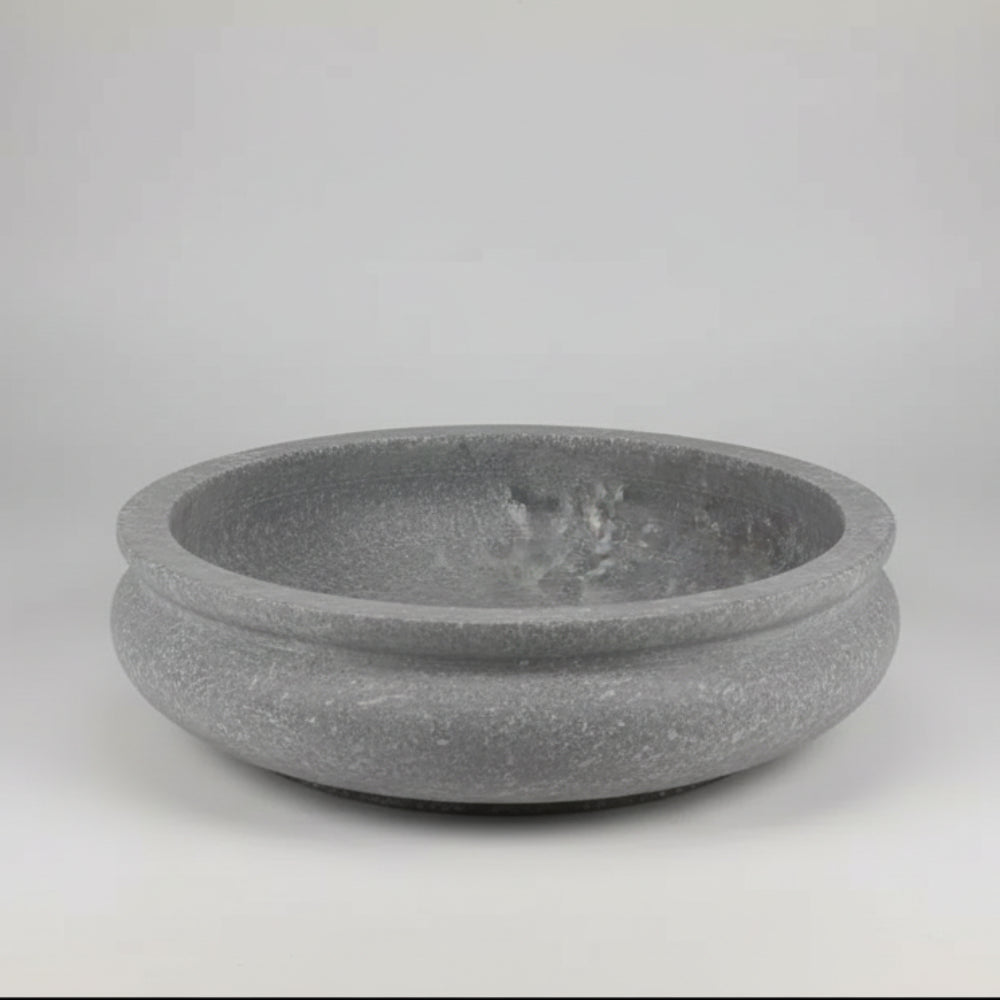 Handmade eco-friendly 6-inch soapstone bowl with gray stone mortar rings