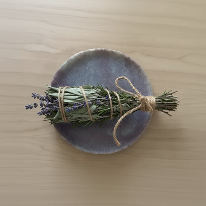 Handmade soapstone round plate 6-inch set of 2 with purple gray glaze