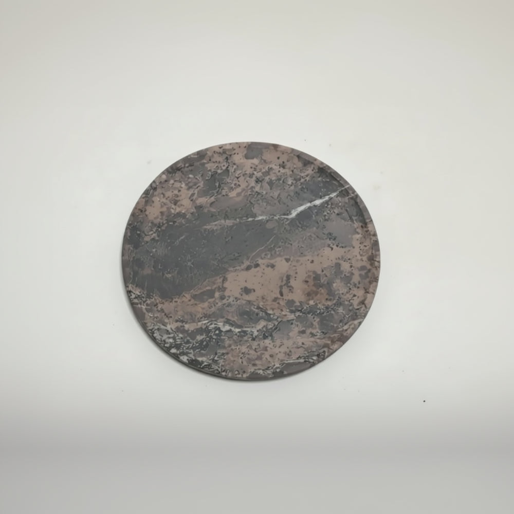 Handcrafted soapstone round plate 6-inch set of 2 with mottled gray tones