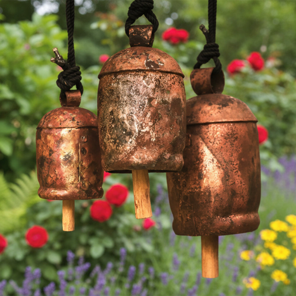 Handmade eco-friendly Solo Bell Large #10 with rustic copper bells on tree branch