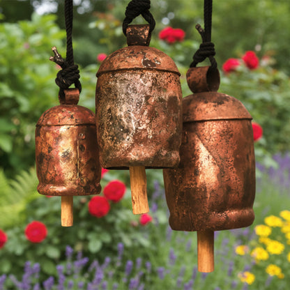Handmade eco-friendly Solo Bell Large #10 with rustic copper bells on tree branch