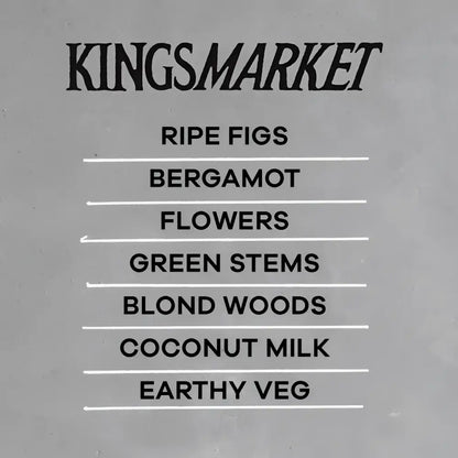 Kings Market Spring Veggies handmade fragrance label on gray back