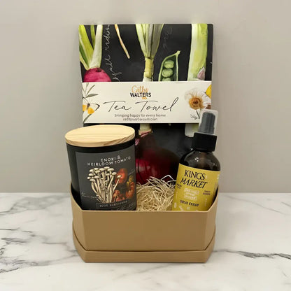 Handcrafted black enoki mushroom candle in Spring Veggies gift box