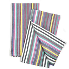 Colorful striped handwoven kitchen towel set with practical twill loop for easy drying