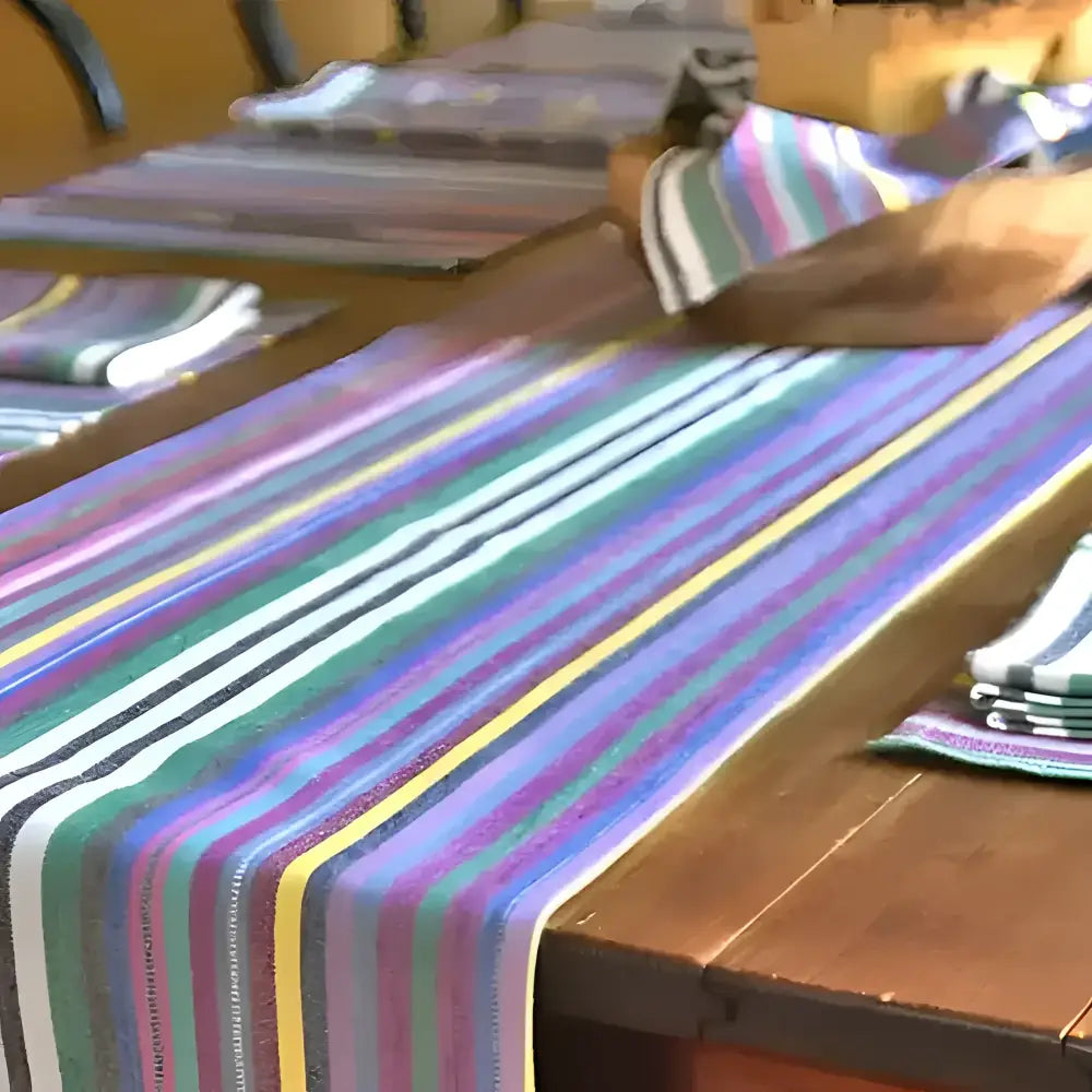 Stripe Hand Woven Cotton Table on table 
