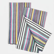 Colorful striped handwoven kitchen towel set with practical twill loop for easy drying