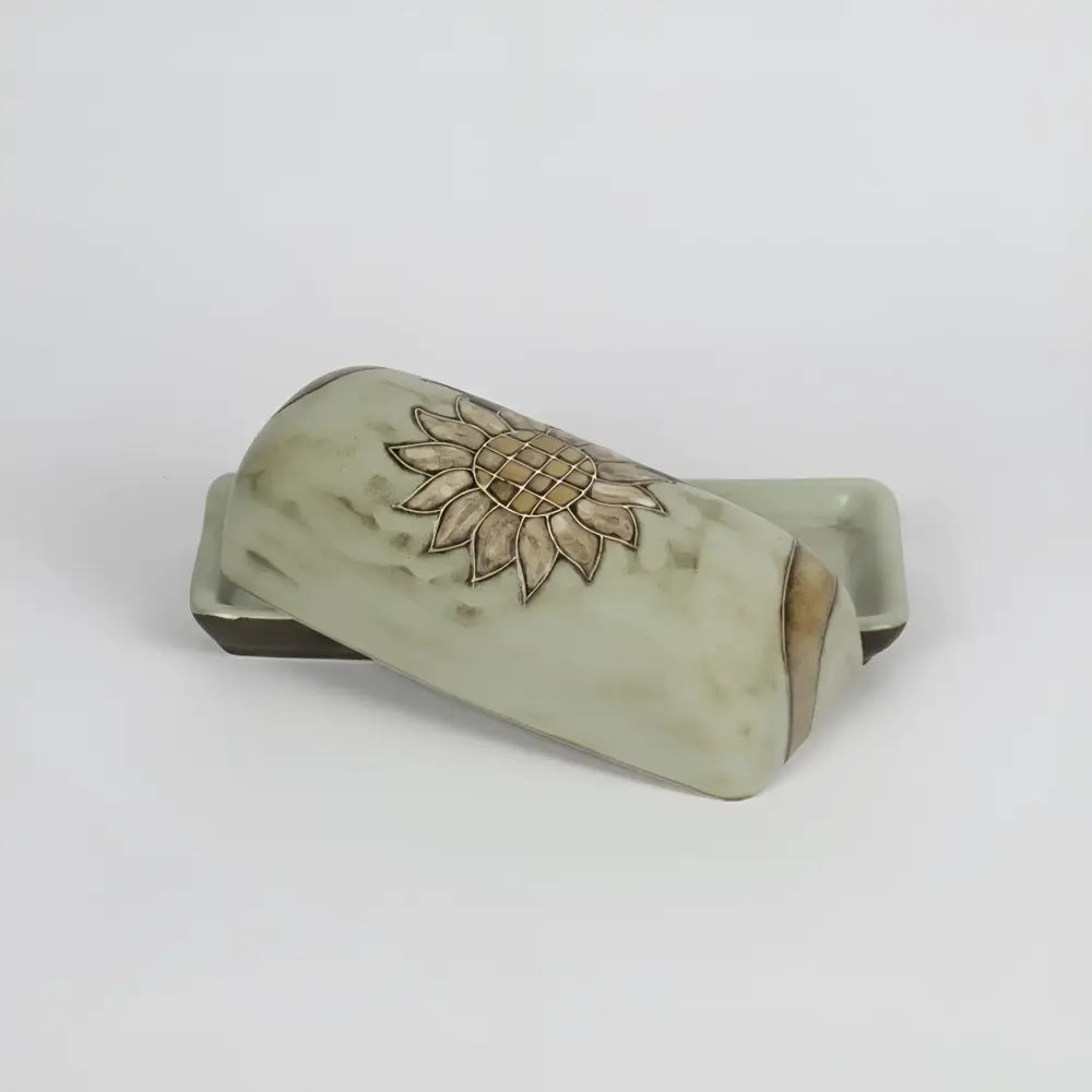 Handmade sunflower butter dish from Mexico in eco-friendly glaze