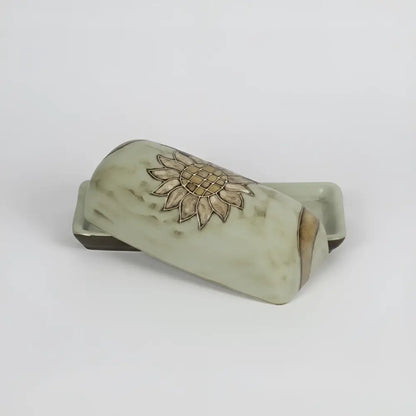 Handmade sunflower butter dish from Mexico in eco-friendly glaze