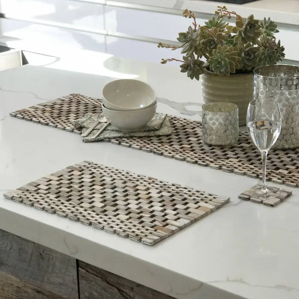 Teak & Rosewood Placemats Set of Two (17.5 x 12’’) - Rosewood Place White mat