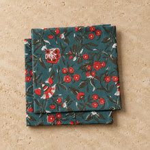 Teal and red hand block printed floral cotton napkins set of 4 made from organic cotton with vibrant pattern