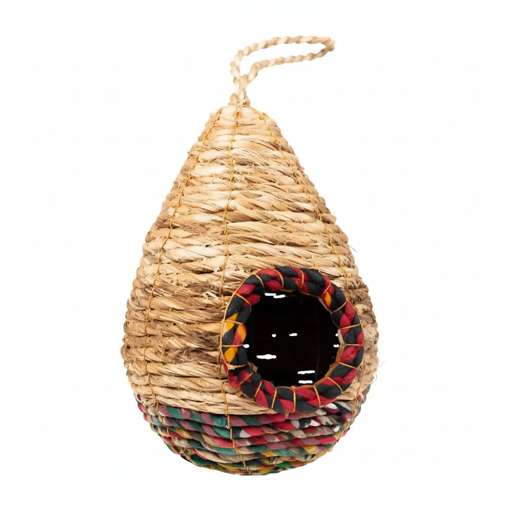 Handwoven Teardrop Sari Birdhouse from recycled cotton sari