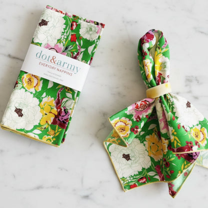 Handcrafted Terrace Garden cloth napkins set of four in green floral pattern