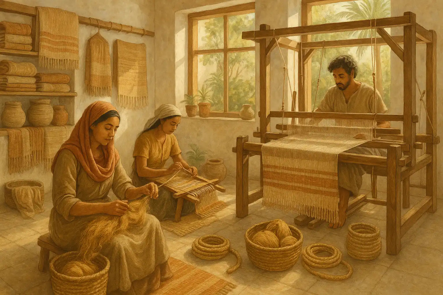 Traditional textile craftsmanship scene