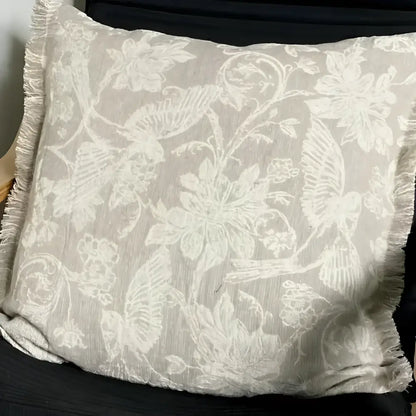 Textured Linen Pillow Cover ~ Birds and Flowers - Accent Pillows